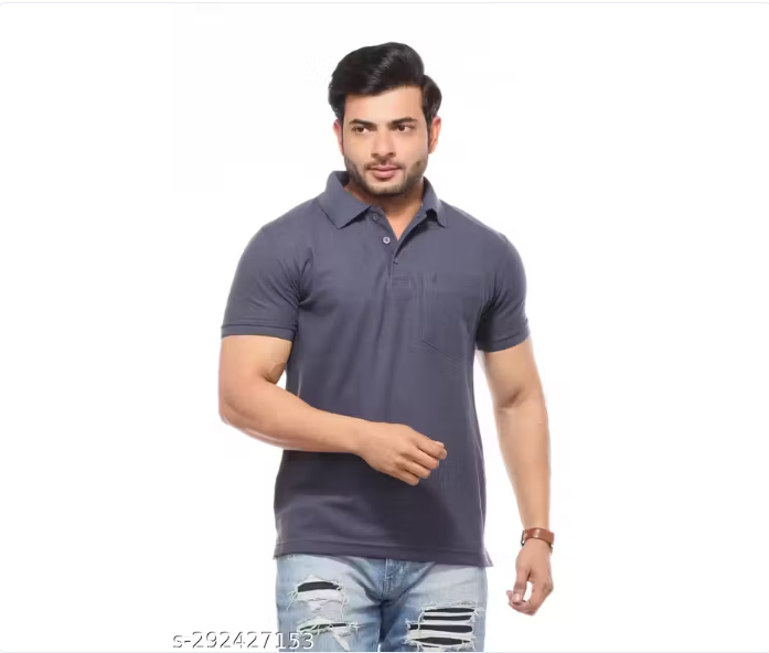 Men Solid Scuba Polo Neck T-Shirt