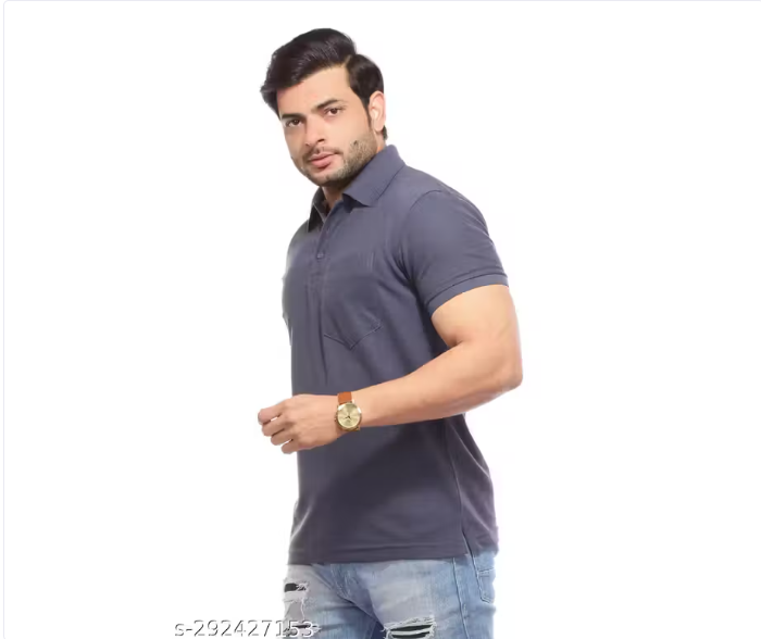 Men Solid Scuba Polo Neck T-Shirt