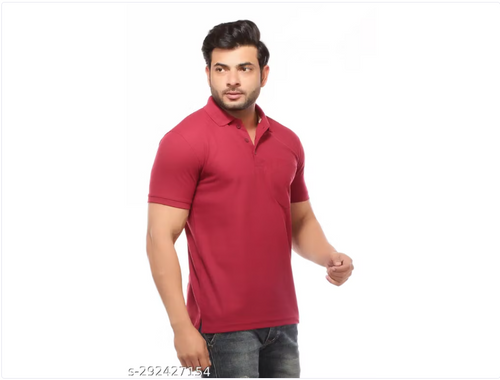 Men Solid Scuba Polo Neck T-Shirt l Red